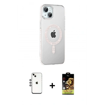 MARSİLYAN™- iPhone 14 Kılıf Yörünge Koleksiyonu - Siyah Buffer Cam Ekran Koruyucu + Shine Kamera Lens - GS
