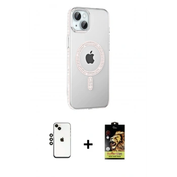 MARSİLYAN™- iPhone 14 Kılıf Yörünge Koleksiyonu - Siyah Buffer Cam Ekran Koruyucu + Shine Kamera Lens - SH