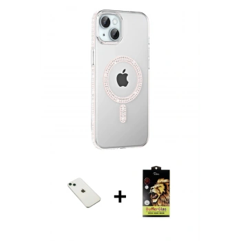 MARSİLYAN™- iPhone 14 Kılıf Yörünge Koleksiyonu - Siyah Buffer Cam Ekran Koruyucu + Diamond Kamera Lens - YL