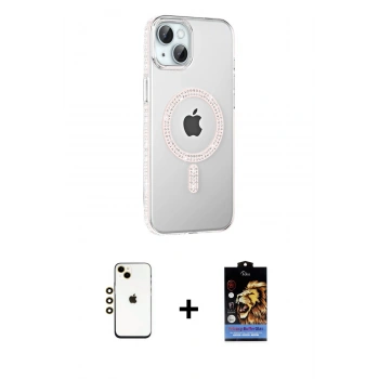 MARSİLYAN™- iPhone 14 Kılıf Yörünge Koleksiyonu - Siyah Buffer Hayalet Cam Ekran Koruyucu + Shine Kamera Lens - GD