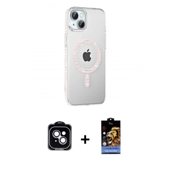 MARSİLYAN™- iPhone 14 Kılıf Yörünge Koleksiyonu - Siyah Buffer Hayalet Cam Ekran Koruyucu + PVD Metal Kamera Lens - MI