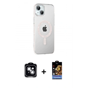 MARSİLYAN™- iPhone 14 Kılıf Yörünge Koleksiyonu - Siyah Buffer Hayalet Cam Ekran Koruyucu + PVD Metal Kamera Lens - GS
