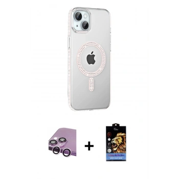 MARSİLYAN™- iPhone 14 Kılıf Yörünge Koleksiyonu - Siyah Buffer Hayalet Cam Ekran Koruyucu + Raze Metal Kamera Lens - MR