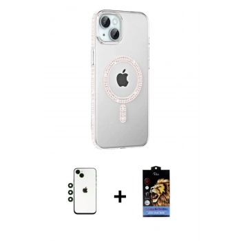 MARSİLYAN™- iPhone 14 Kılıf Yörünge Koleksiyonu - Siyah Buffer Hayalet Cam Ekran Koruyucu + Shine Kamera Lens - YL