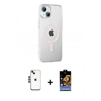 MARSİLYAN™- iPhone 14 Kılıf Yörünge Koleksiyonu - Siyah Buffer Hayalet Cam Ekran Koruyucu + Shine Kamera Lens - SH
