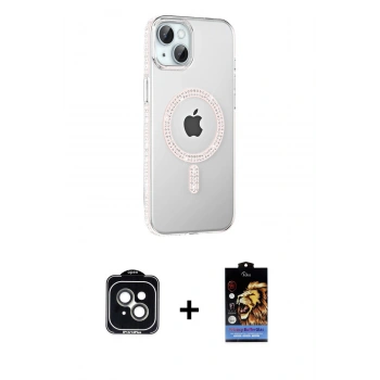 MARSİLYAN™- iPhone 14 Kılıf Yörünge Koleksiyonu - Siyah Buffer Hayalet Cam Ekran Koruyucu + PVD Metal Kamera Lens - YL