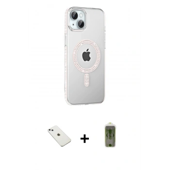 MARSİLYAN™- iPhone 14 Kılıf Yörünge Koleksiyonu - Siyah Joko Magic 5D Hayalet Cam + Diamond Kamera Lens - SABE
