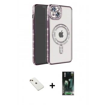 MARSİLYAN™- iPhone 14 Kılıf Zirve Doku Prime - Şeffaf 360 Full Body Arka Koruyucu + Diamond Kamera Lens - KI