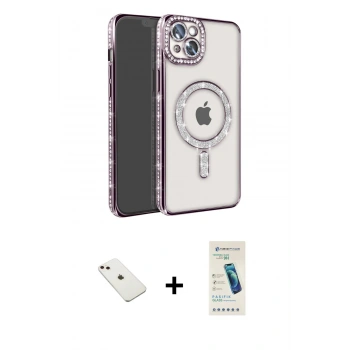 MARSİLYAN™- iPhone 14 Kılıf Zirve Doku Prime - Şeffaf Pasifik Cam Ekran Koruyucu + Diamond Kamera Lens - PE