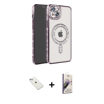 MARSİLYAN™- iPhone 14 Kılıf Zirve Doku Prime - Siyah Bilvis 3D Mat Cam Ekran Koruyucu + Diamond Kamera Lens - SABE