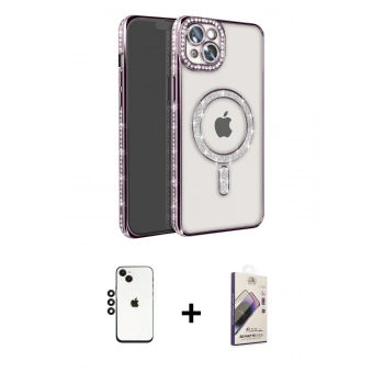 MARSİLYAN™- iPhone 14 Kılıf Zirve Doku Prime - Siyah Bilvis 3D Mat Cam Ekran Koruyucu + Shine Kamera Lens - SH