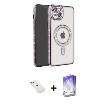 MARSİLYAN™- iPhone 14 Kılıf Zirve Doku Prime - Siyah Bilvis 5in1 3D Magic Cam Ekran Koruyucu + Diamond Kamera Lens - KI