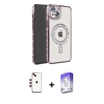 MARSİLYAN™- iPhone 14 Kılıf Zirve Doku Prime - Siyah Bilvis 5in1 3D Magic Cam Ekran Koruyucu + Shine Kamera Lens - KI