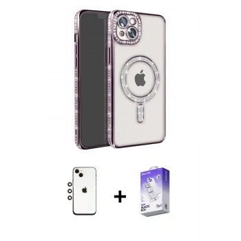 MARSİLYAN™- iPhone 14 Kılıf Zirve Doku Prime - Siyah Bilvis 5in1 3D Magic Cam Ekran Koruyucu + Shine Kamera Lens - GI