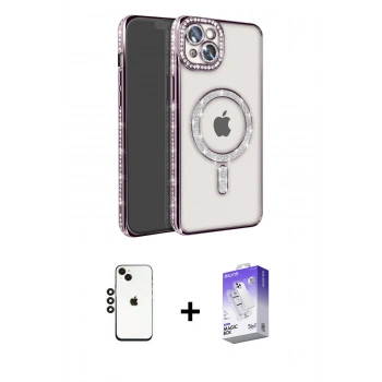 MARSİLYAN™- iPhone 14 Kılıf Zirve Doku Prime - Siyah Bilvis 5in1 3D Magic Cam Ekran Koruyucu + Shine Kamera Lens - SH