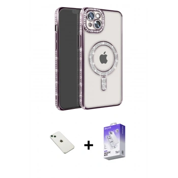 MARSİLYAN™- iPhone 14 Kılıf Zirve Doku Prime - Siyah Bilvis 5in1 3D Magic Cam Ekran Koruyucu + Diamond Kamera Lens - YL