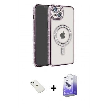 MARSİLYAN™- iPhone 14 Kılıf Zirve Doku Prime - Siyah Bilvis 5in1 5D Magic Hayalet Cam Ekran Koruyucu + Diamond Kamera Lens - YL