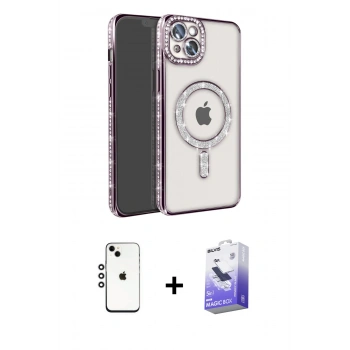 MARSİLYAN™- iPhone 14 Kılıf Zirve Doku Prime - Siyah Bilvis 5in1 5D Magic Hayalet Cam Ekran Koruyucu + Shine Kamera Lens - GS