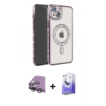 MARSİLYAN™- iPhone 14 Kılıf Zirve Doku Prime - Siyah Bilvis 5in1 5D Magic Hayalet Cam Ekran Koruyucu + Raze Metal Kamera Lens - GS