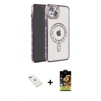 MARSİLYAN™- iPhone 14 Kılıf Zirve Doku Prime - Siyah Buffer Cam Ekran Koruyucu + Diamond Kamera Lens - KI