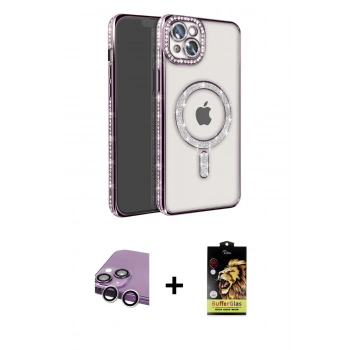 MARSİLYAN™- iPhone 14 Kılıf Zirve Doku Prime - Siyah Buffer Cam Ekran Koruyucu + Raze Metal Kamera Lens - GS