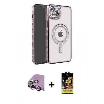MARSİLYAN™- iPhone 14 Kılıf Zirve Doku Prime - Siyah Buffer Cam Ekran Koruyucu + Raze Metal Kamera Lens - MR