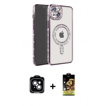 MARSİLYAN™- iPhone 14 Kılıf Zirve Doku Prime - Siyah Buffer Cam Ekran Koruyucu + PVD Metal Kamera Lens - MI