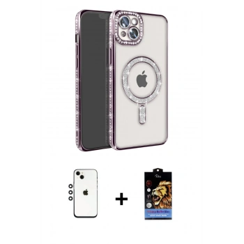 MARSİLYAN™- iPhone 14 Kılıf Zirve Doku Prime - Siyah Buffer Hayalet Cam Ekran Koruyucu + Shine Kamera Lens - GS