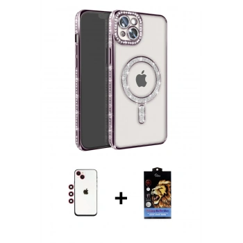 MARSİLYAN™- iPhone 14 Kılıf Zirve Doku Prime - Siyah Buffer Hayalet Cam Ekran Koruyucu + Shine Kamera Lens - KI