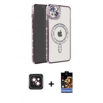 MARSİLYAN™- iPhone 14 Kılıf Zirve Doku Prime - Siyah Buffer Hayalet Cam Ekran Koruyucu + PVD Metal Kamera Lens - PE