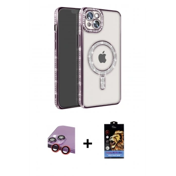 MARSİLYAN™- iPhone 14 Kılıf Zirve Doku Prime - Siyah Buffer Hayalet Cam Ekran Koruyucu + Raze Metal Kamera Lens - KI