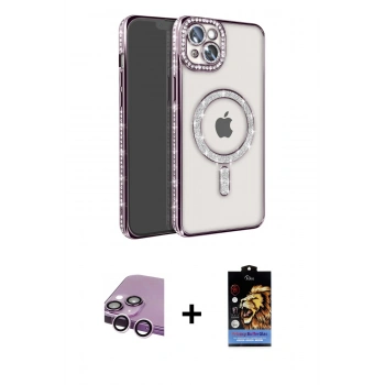 MARSİLYAN™- iPhone 14 Kılıf Zirve Doku Prime - Siyah Buffer Hayalet Cam Ekran Koruyucu + Raze Metal Kamera Lens - MR