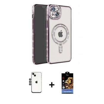 MARSİLYAN™- iPhone 14 Kılıf Zirve Doku Prime - Siyah Buffer Hayalet Cam Ekran Koruyucu + Shine Kamera Lens - SH