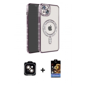MARSİLYAN™- iPhone 14 Kılıf Zirve Doku Prime - Siyah Buffer Hayalet Cam Ekran Koruyucu + PVD Metal Kamera Lens - TU