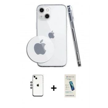 MARSİLYAN™- iPhone 14 Kılıf Zirve Doku - Şeffaf Pasifik Cam Ekran Koruyucu + Shine Kamera Lens - GS