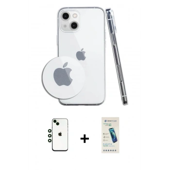 MARSİLYAN™- iPhone 14 Kılıf Zirve Doku - Şeffaf Pasifik Cam Ekran Koruyucu + Shine Kamera Lens - YL