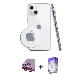 MARSİLYAN™- iPhone 14 Kılıf Zirve Doku - Siyah Bilvis 5in1 3D Magic Cam Ekran Koruyucu + Raze Metal Kamera Lens - KI