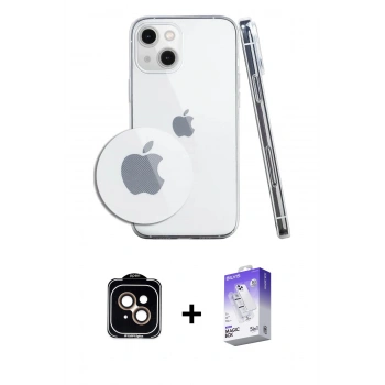 MARSİLYAN™- iPhone 14 Kılıf Zirve Doku - Siyah Bilvis 5in1 3D Magic Cam Ekran Koruyucu + PVD Metal Kamera Lens - TU