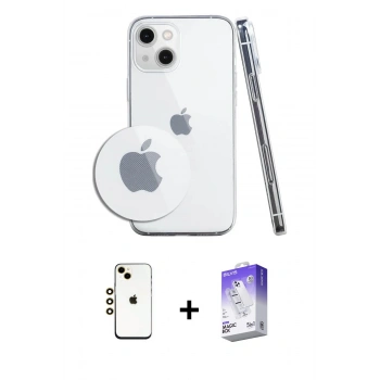 MARSİLYAN™- iPhone 14 Kılıf Zirve Doku - Siyah Bilvis 5in1 3D Magic Cam Ekran Koruyucu + Shine Kamera Lens - GD