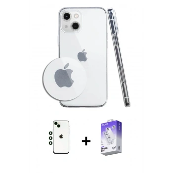 MARSİLYAN™- iPhone 14 Kılıf Zirve Doku - Siyah Bilvis 5in1 3D Magic Cam Ekran Koruyucu + Shine Kamera Lens - YL