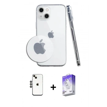 MARSİLYAN™- iPhone 14 Kılıf Zirve Doku - Siyah Bilvis 5in1 3D Magic Cam Ekran Koruyucu + Shine Kamera Lens - SH