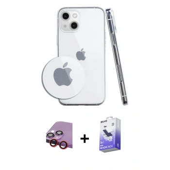MARSİLYAN™- iPhone 14 Kılıf Zirve Doku - Siyah Bilvis 5in1 5D Magic Hayalet Cam Ekran Koruyucu + Raze Metal Kamera Lens - KI