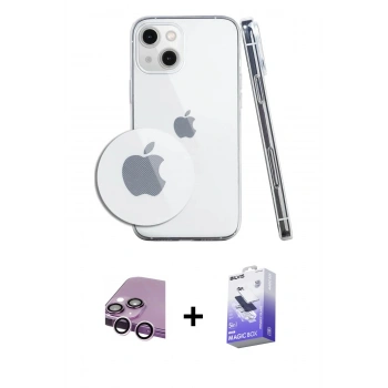 MARSİLYAN™- iPhone 14 Kılıf Zirve Doku - Siyah Bilvis 5in1 5D Magic Hayalet Cam Ekran Koruyucu + Raze Metal Kamera Lens - MR