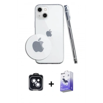 MARSİLYAN™- iPhone 14 Kılıf Zirve Doku - Siyah Bilvis 5in1 5D Magic Hayalet Cam Ekran Koruyucu + PVD Metal Kamera Lens - SH