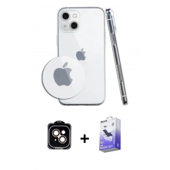 MARSİLYAN™- iPhone 14 Kılıf Zirve Doku - Siyah Bilvis 5in1 5D Magic Hayalet Cam Ekran Koruyucu + PVD Metal Kamera Lens - TU