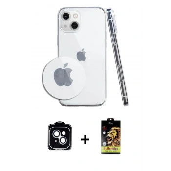 MARSİLYAN™- iPhone 14 Kılıf Zirve Doku - Siyah Buffer Cam Ekran Koruyucu + PVD Metal Kamera Lens - MI
