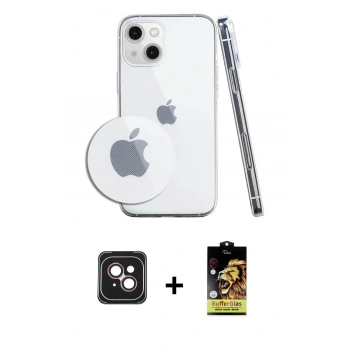 MARSİLYAN™- iPhone 14 Kılıf Zirve Doku - Siyah Buffer Cam Ekran Koruyucu + PVD Metal Kamera Lens - PE