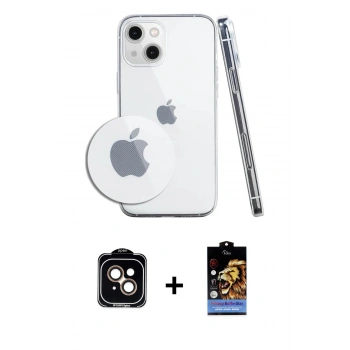 MARSİLYAN™- iPhone 14 Kılıf Zirve Doku - Siyah Buffer Hayalet Cam Ekran Koruyucu + PVD Metal Kamera Lens - TU