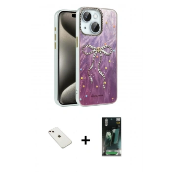 MARSİLYAN™- iPhone 14 Kılıf Zirve Modern Prime - Şeffaf 360 Full Body Arka Koruyucu + Diamond Kamera Lens - PE