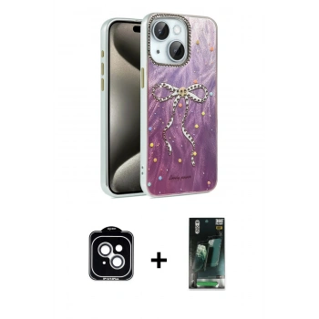 MARSİLYAN™- iPhone 14 Kılıf Zirve Modern Prime - Şeffaf 360 Full Body Arka Koruyucu + PVD Metal Kamera Lens - GS